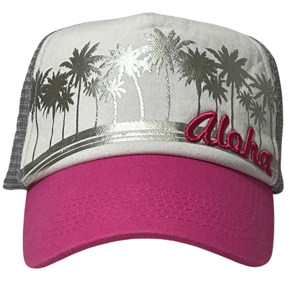 White Pink Aloha Mesh Back Island Caps Hat